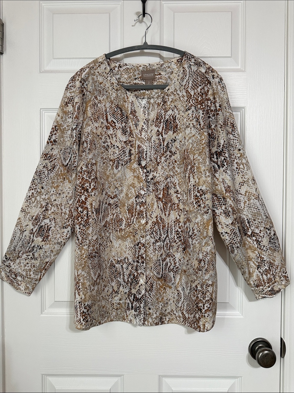 Chico's Serpentine Print Tunic in Taupe and Brown